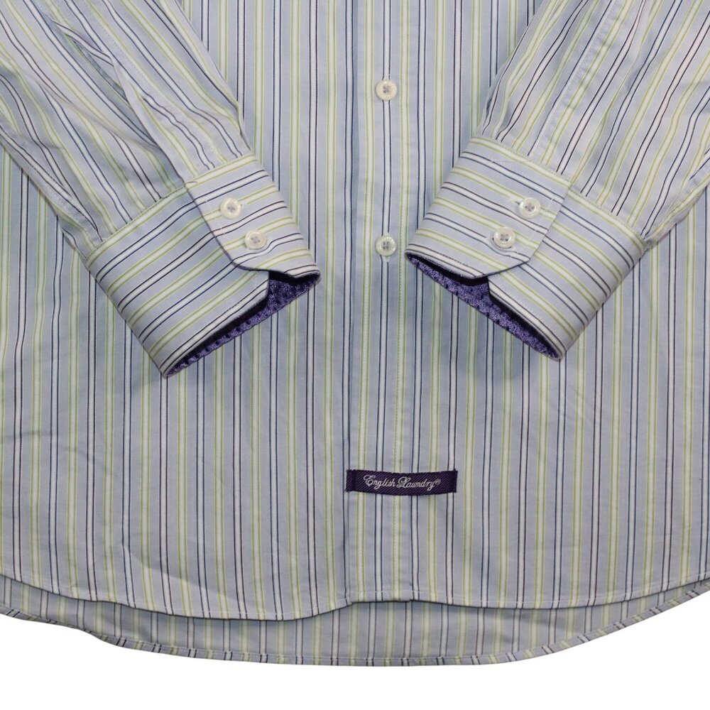English Laundry Mens 16.5 Dress Shirt Flip Cuff Purple Striped Clubwear Office - Picture 8 of 16